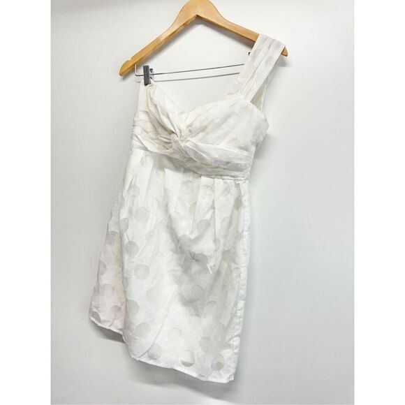 MM Couture Womens White One Shoulder Dress Size Medium Polka Dot Lined Back Zip - Picture 4 of 10